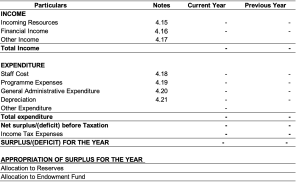 Statement of Income and Expenditure NAS for NPO